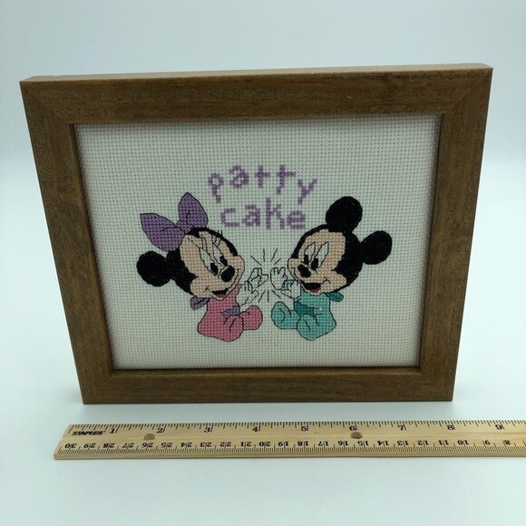 Mickey Mouse and Minnie Mouse Patty Cake Needlepoint Framed Picture - Picture 1 of 5